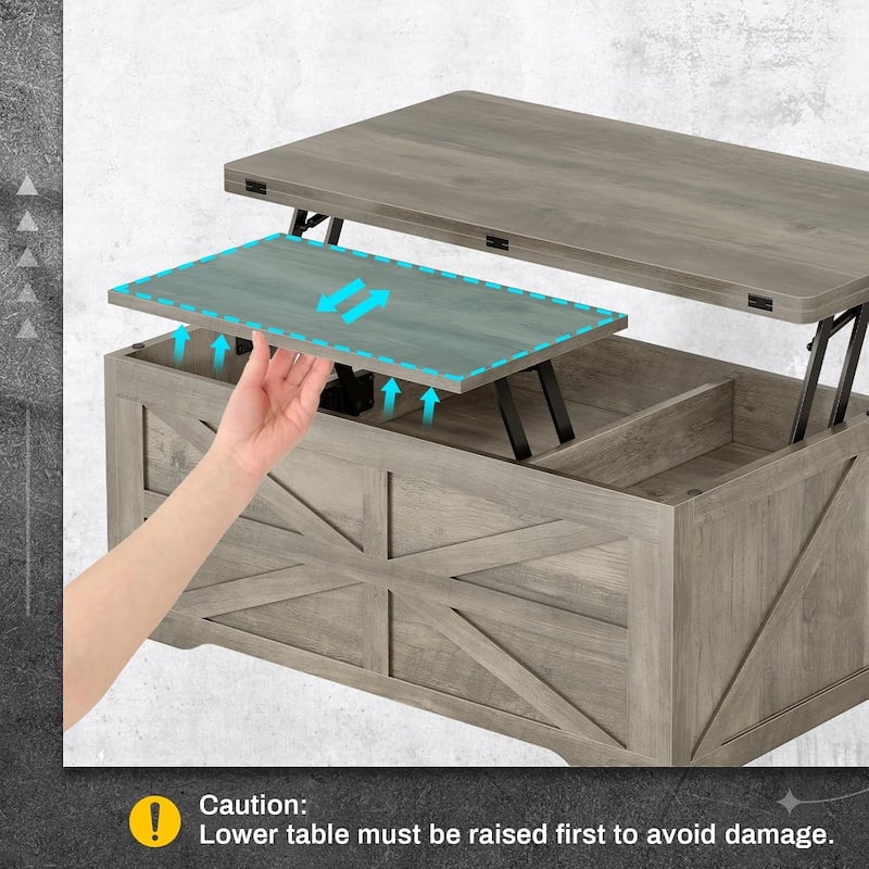 Lift Top Coffee Table Storage Cabinet 2 Fabric Drawers Living Room