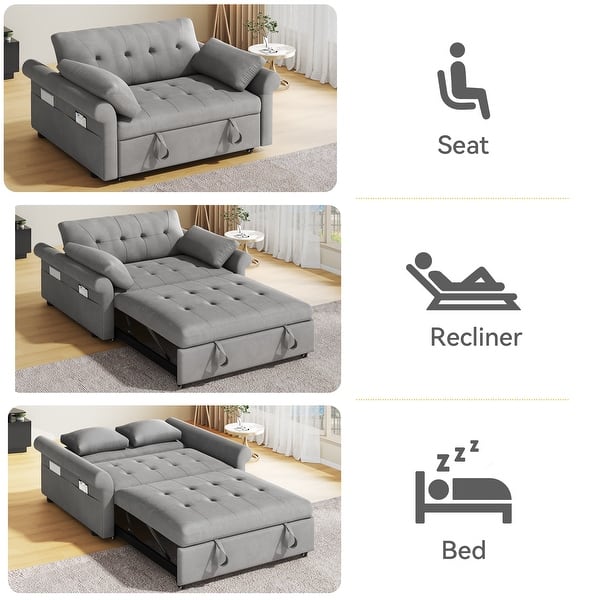 dimension image slide 5 of 6, Moasis Sleeper Sofa Bed 3-in-1 Convertible Couch with Pullout Bed, Reclining Backrest, Storage Pockets - 50"L x 37.6"W x 31.5"H