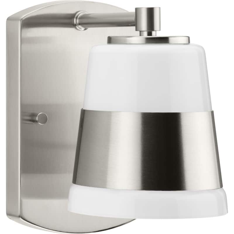 Haven Collection One-Light Brushed Nickel Opal Glass Luxe Industrial Bath Light - 4.75 in x 6.75 in x 7.87 in - 4.75 in x 6.75 in x 7.87 in