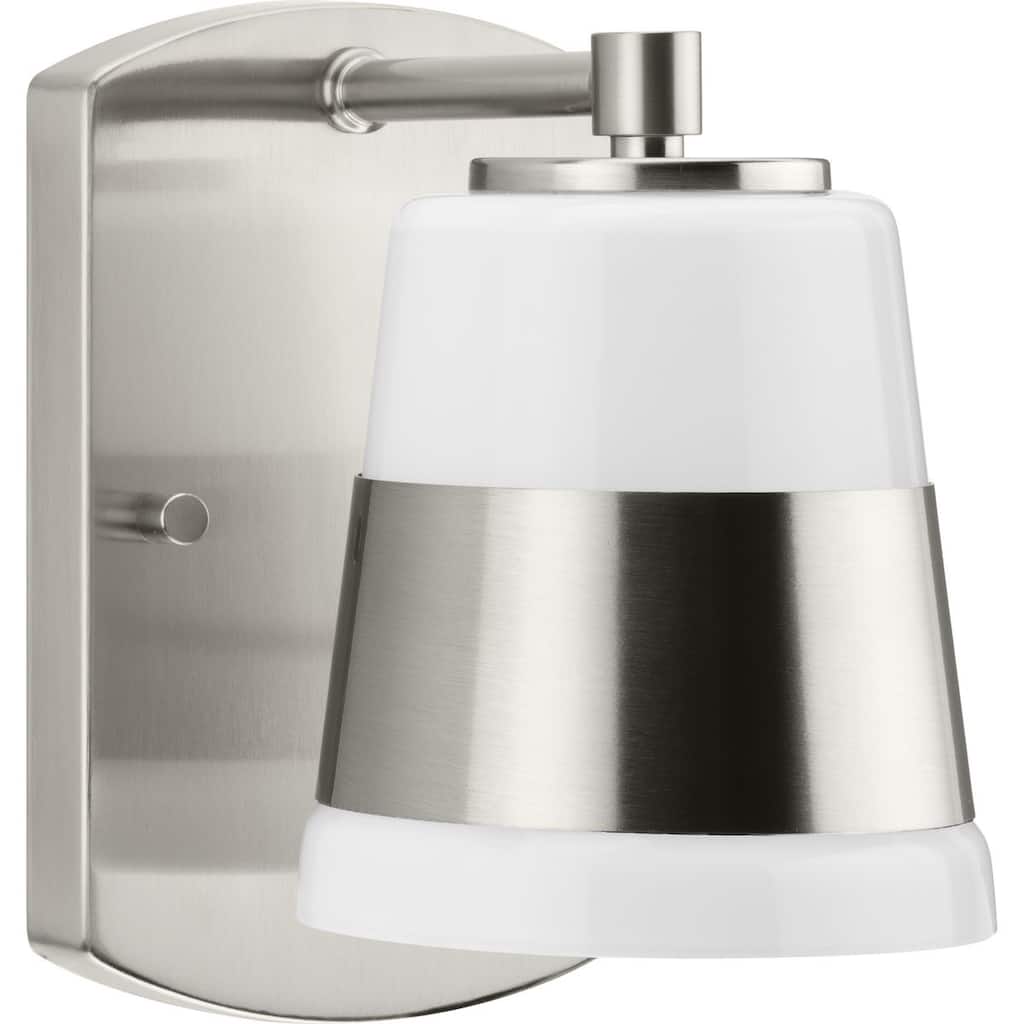 Haven Collection One-Light Brushed Nickel Opal Glass Luxe Industrial Bath Light - 4.75 in x 6.75 in x 7.87 in