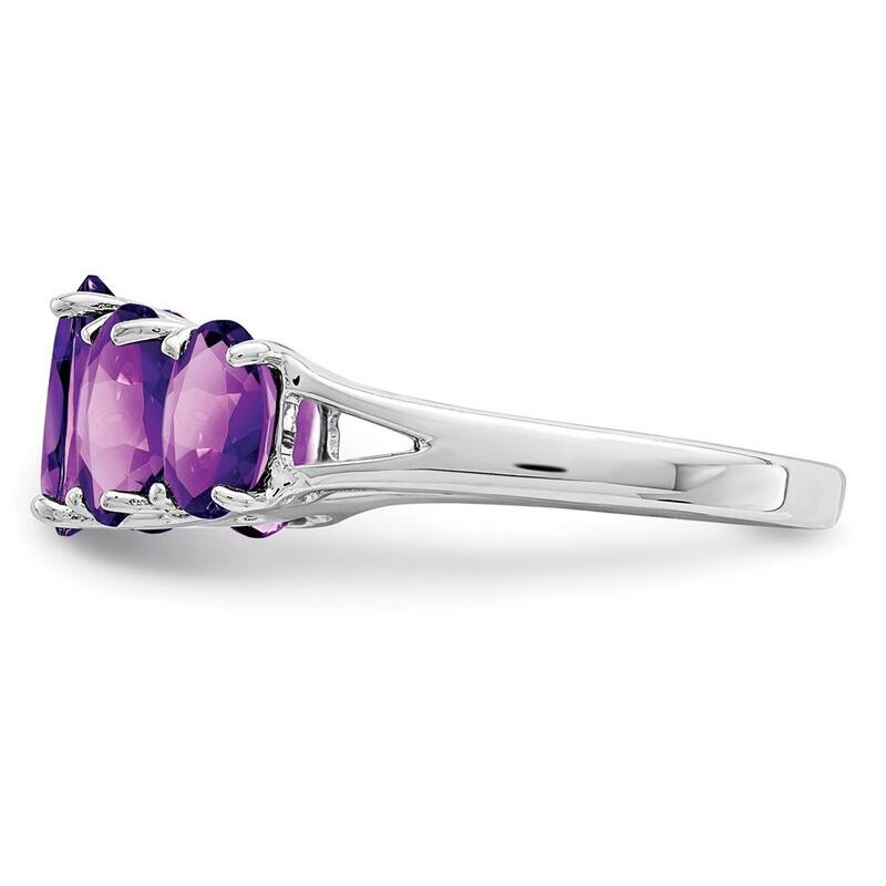 Curata 925 Sterling Silver Polished Open back Rhodium Amethyst Love Heart Ring