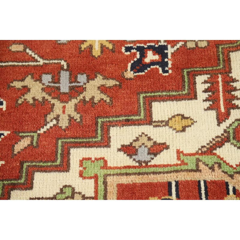 Orange Medallion Heriz Serapi Indian Area Rug Handmade Wool Carpet - 8'10" x 11'9"