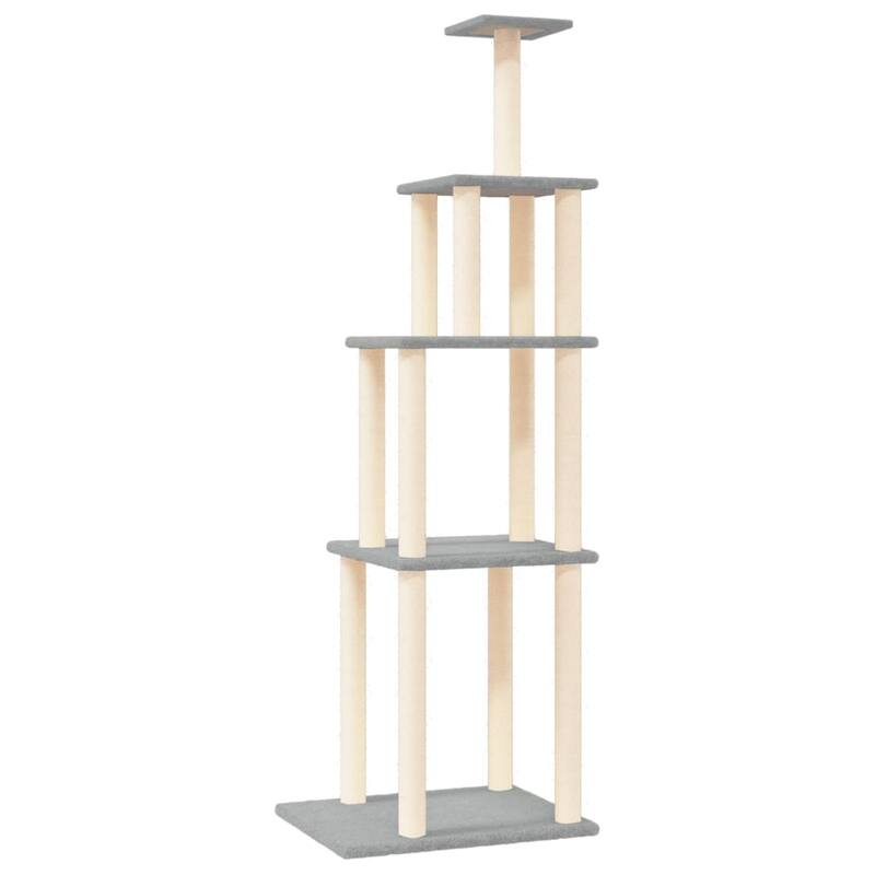 vidaXL Cat Tree Light Grey Engineered wood, plush, sisal 72.0 in tall - 18.7 x 23.6 x 72.0
