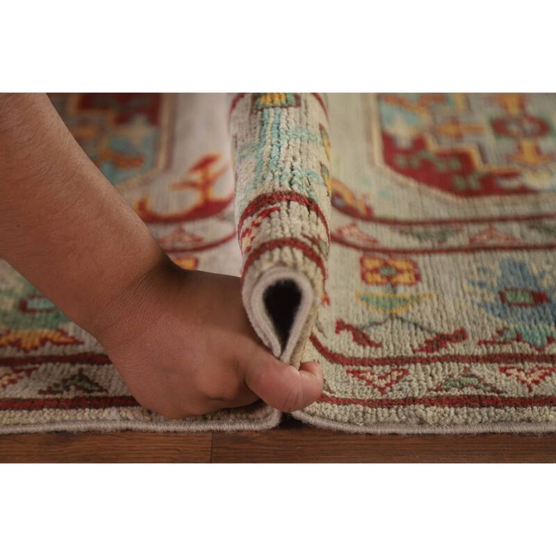 Hand Knotted Oriental 100% Wool Carpet Traditional Geometric Multi-Colored Kazak Runner Rug - 19' 10'' X 2' 6''