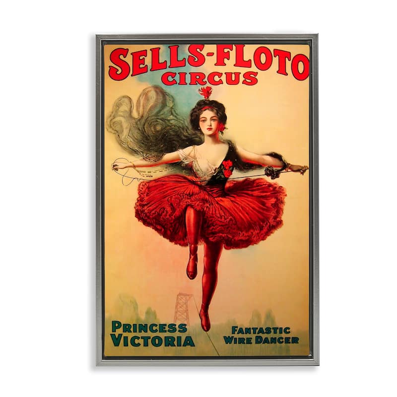 Stupell Sells-Floto Circus Vintage Poster Framed Floater Canvas Wall Art Design By Marcus Jules - 21 x 31 - Grey