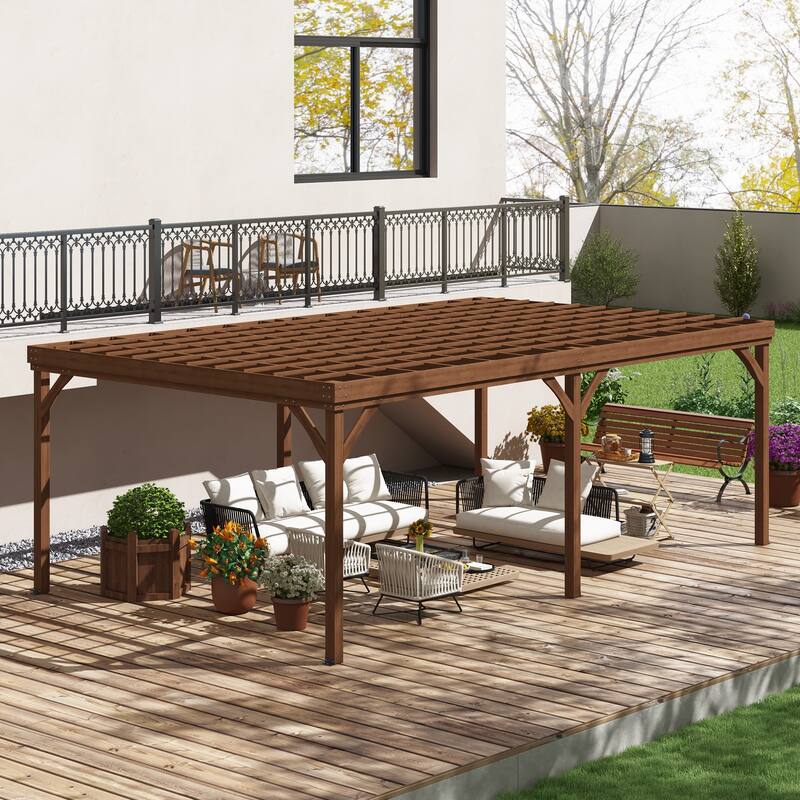 Outsunny 12' x 20' Outdoor Pergola, Wood Gazebo Grape with Concrete Anchors for Climbing Plant Support at Garden, Patio
