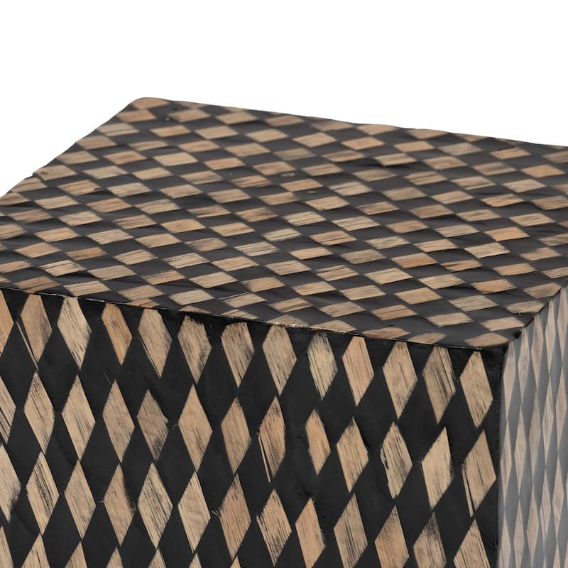 Paulo Decorative End Table with Bamboo Diamond Pattern - Modern Accent Side Table for Living Room or Bedroom