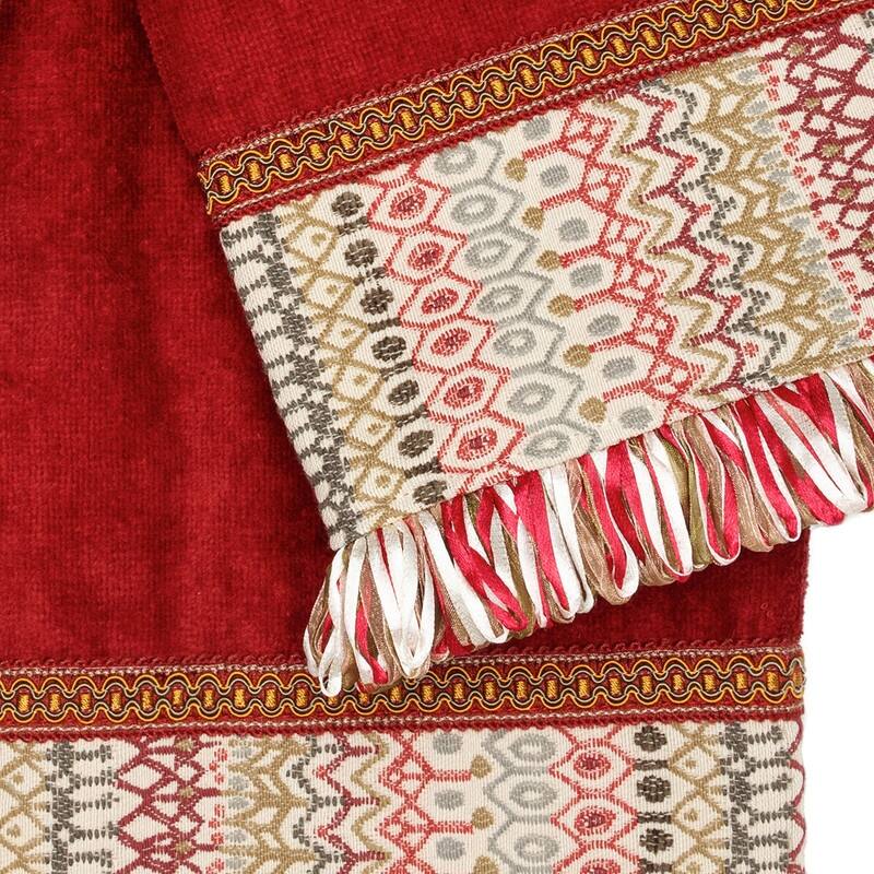 Austin Horn Classics Distinct Red Loop Ribbon Fringe 3-piece Decorative Towel Set - N/A - Red