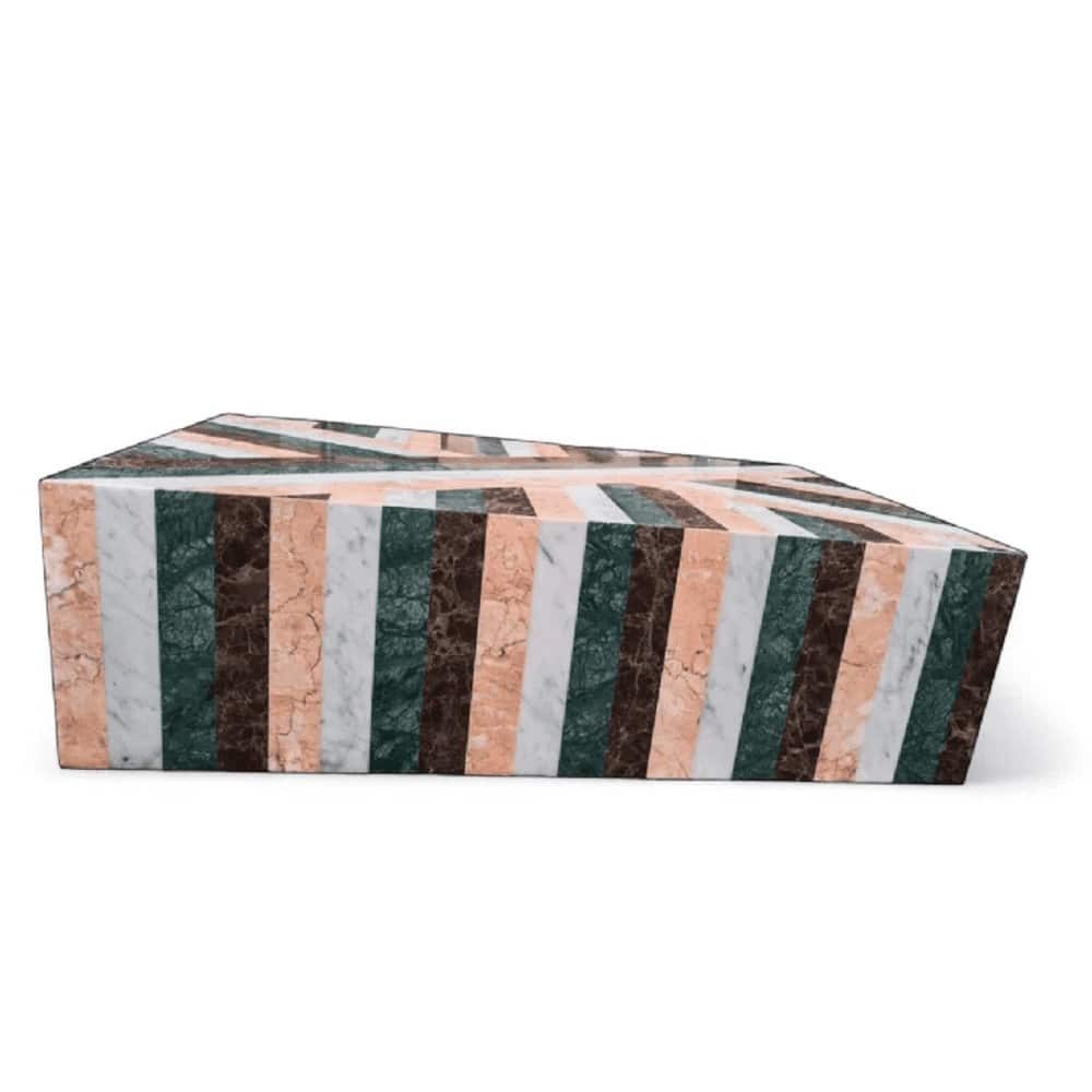 Genuine Marble Block Coffee Table - Multicolor Striped Marble