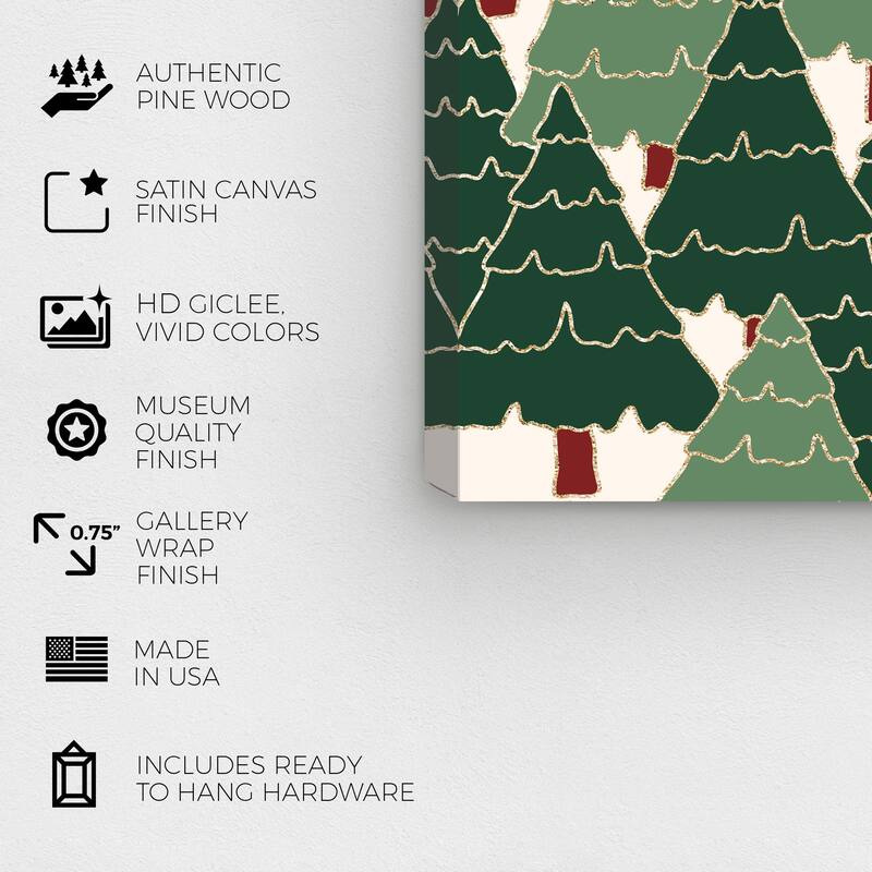 Wynwood Studio Canvas Holiday and Seasonal Christmas Pine Forest Glitter Green Glam Wall Art Canvas Print