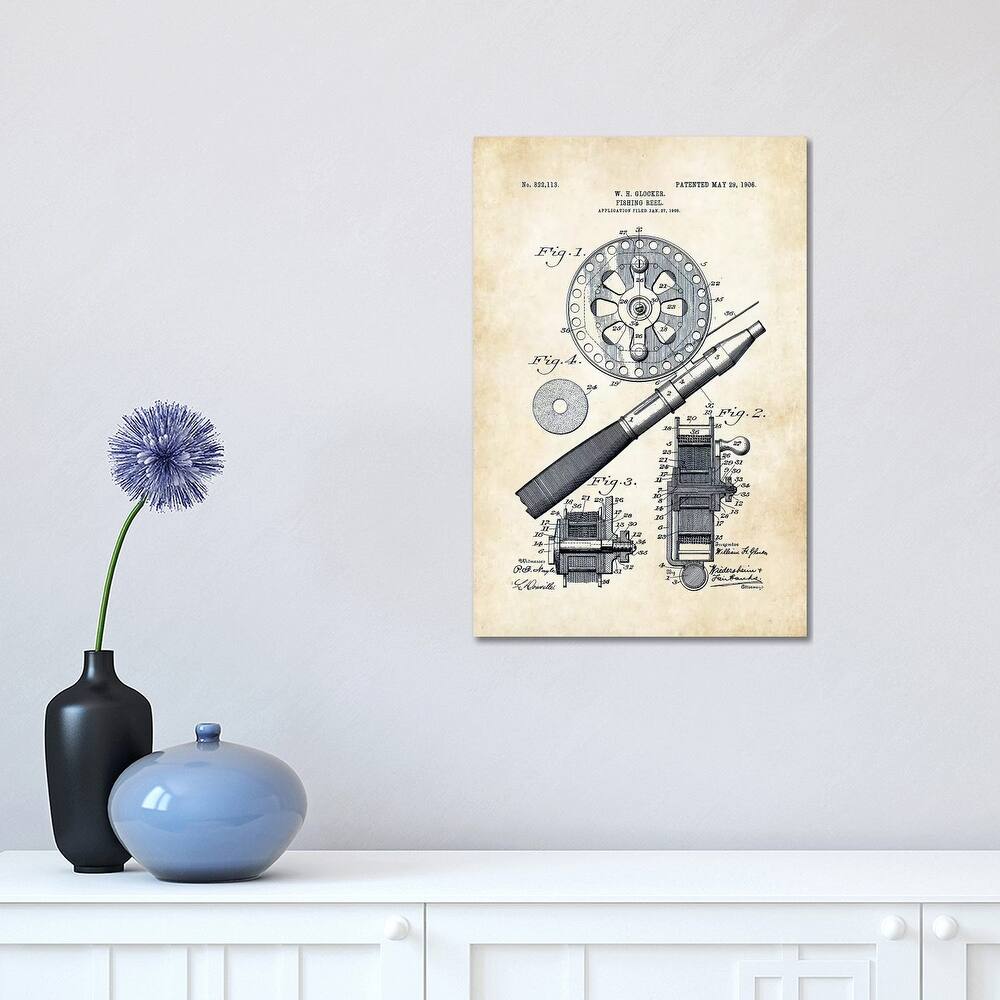 iCanvas "Fly Fishing Reel (1906)" by Patent77 Canvas Print