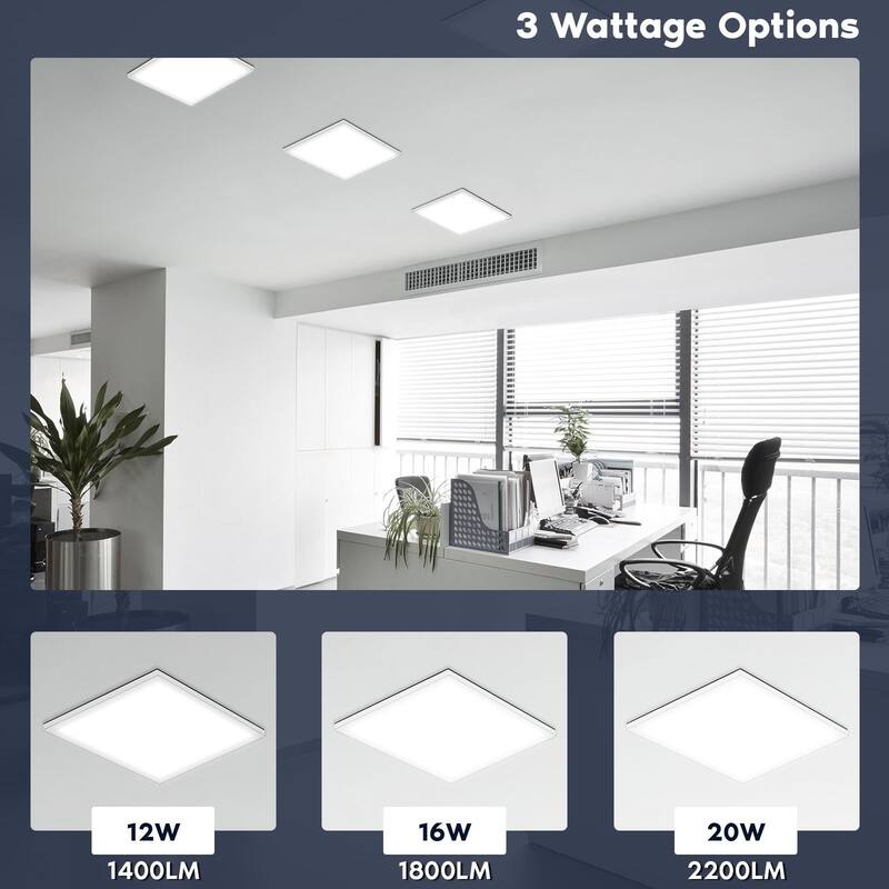 LUXRITE 1x1 FT. Slim Surface Mount Panel Light 5CCT Dimmable 1400/1800/2200 Lumens 12/16/20W ETL Listed