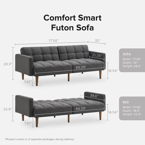 dimension image slide 8 of 12, Mopio Aaron Futon Convertible Sofa Sleeper Futon