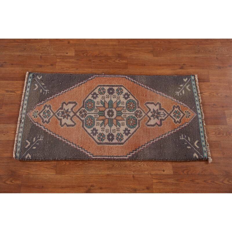 Hand Knotted Oriental 100% Wool Carpet Transitional Geometric Oranges & Rust Anatolian Area Rug - 3' 0'' X 1' 7''