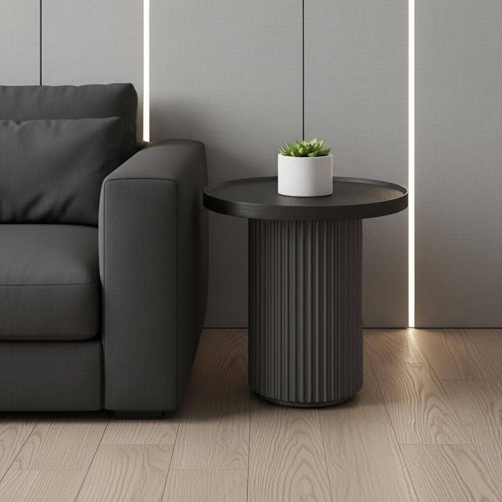 HomeRoots 18" Dark Gray Wood Round Pedestal End Table - 22.00 in. x 18.00 in. x 22.00 in.