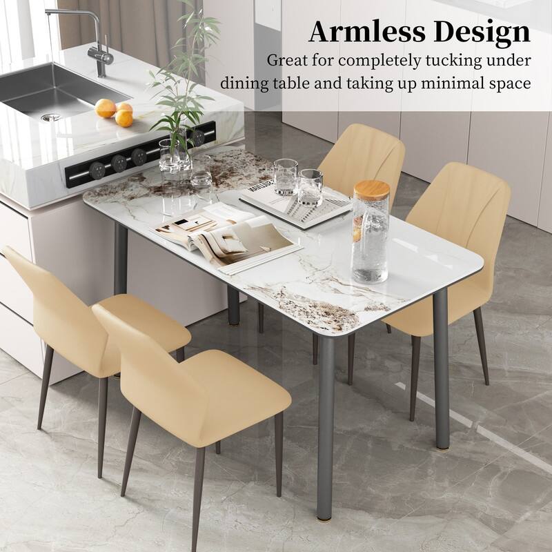 Dining Chairs Set of 2, Modern Kitchen Dining Room Chairs, Upholstered Faux Leather Cushion Seat and Sturdy Metal Legs