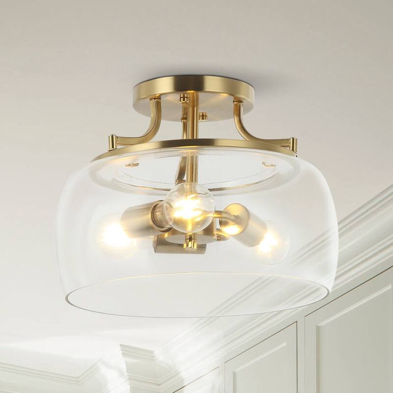 Lusteria 13.8" Modern Gold 3-Light Semi-Flush Mount Ceiling Light - Gold