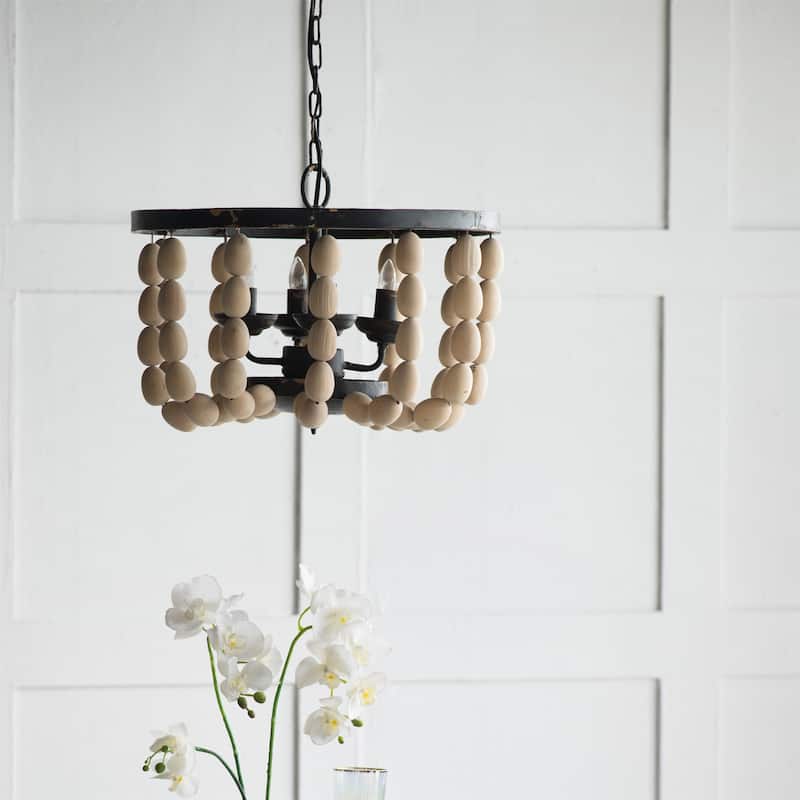 4 Light Wood Chandelier (Bulb Not Included)