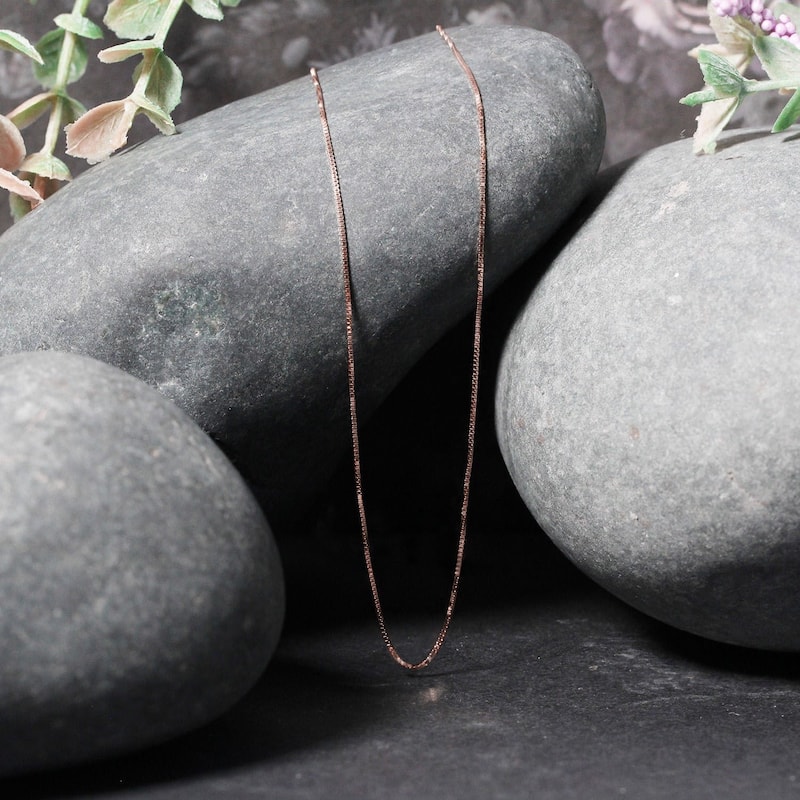 MayaMila 14k Solid Rose Gold Classic Box Chain Necklace 0.6mm