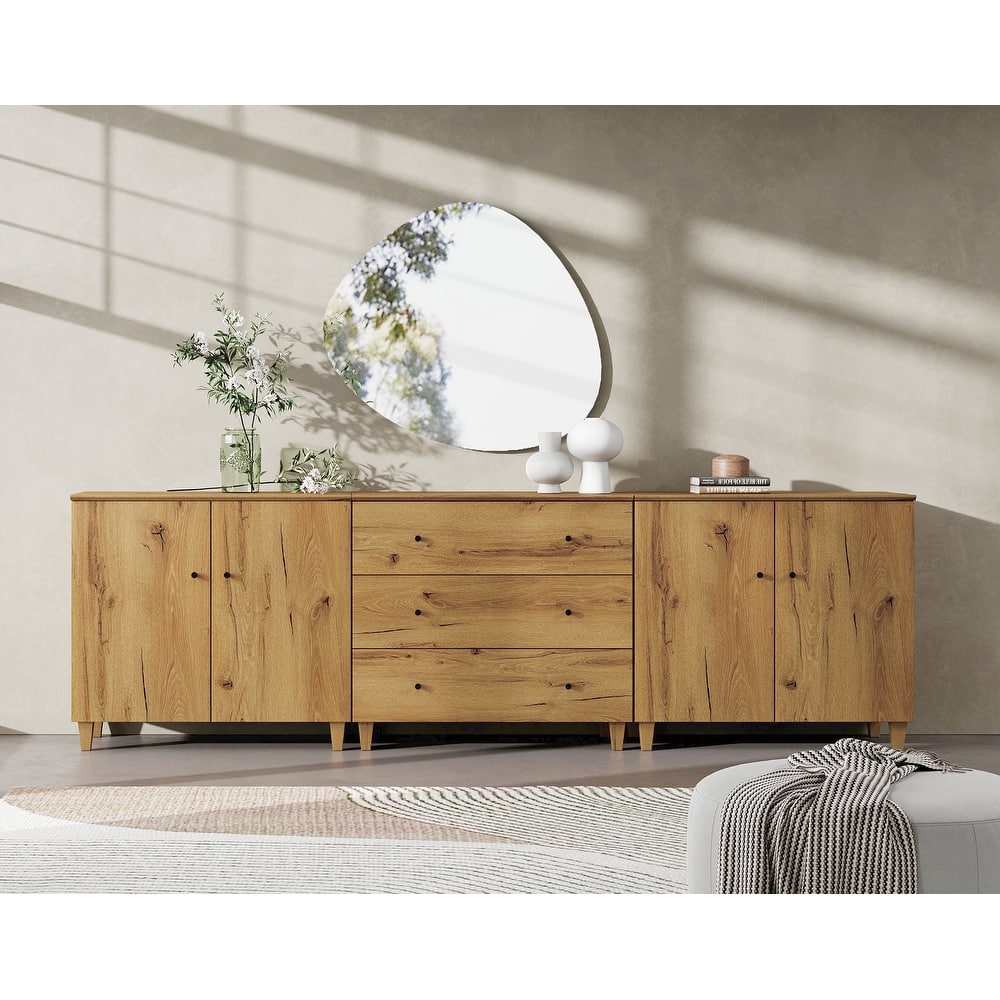 Wood Dresser with 3 Drawers and 2 Cabinets for Bedroom, 106" Wide