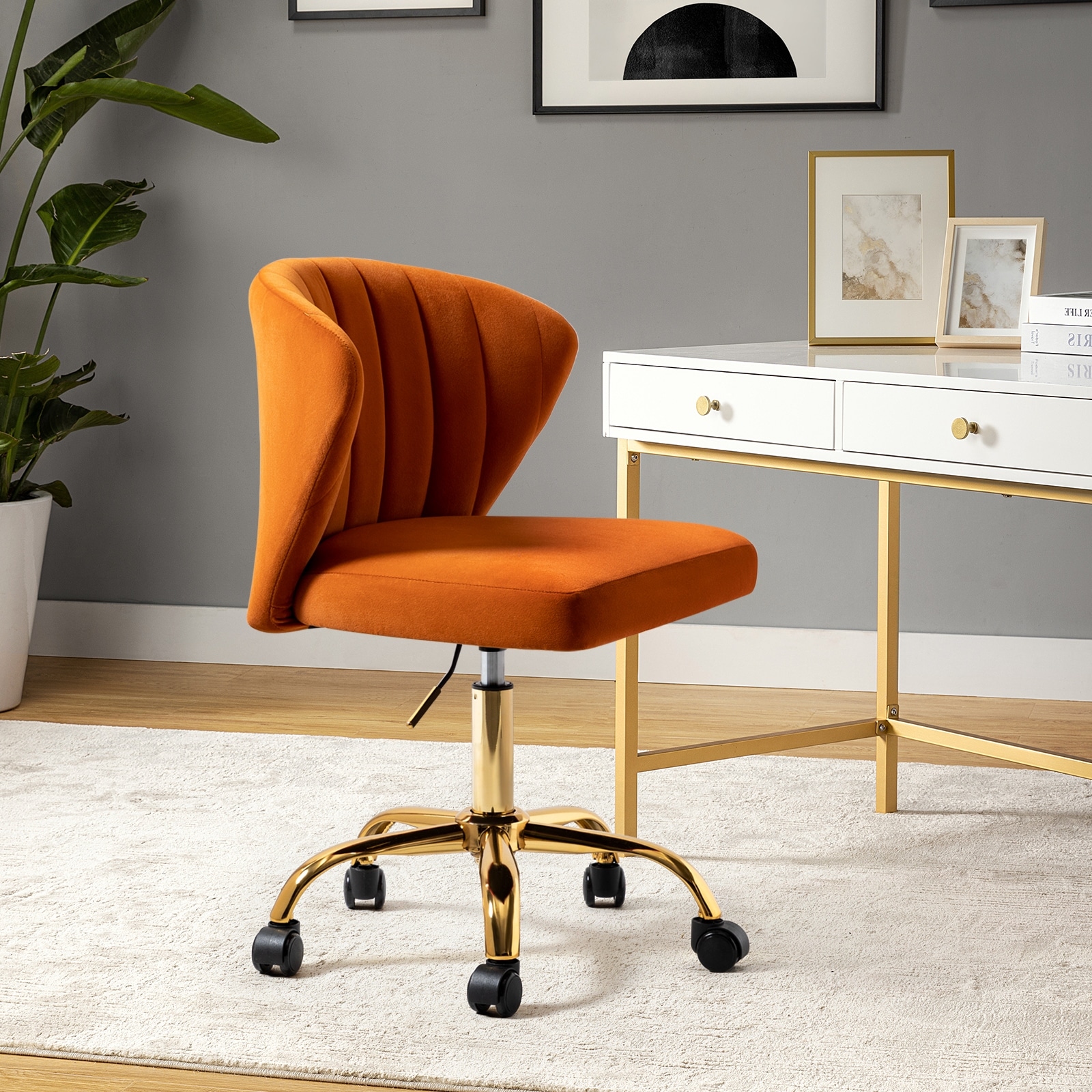 Ilia Modern Velvet Wingback 360 degree Ergonomic Office Task Chair