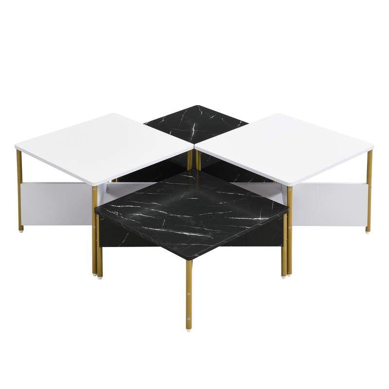 Roomfitters Set of 4 Nesting Coffee Tables, Modular Square Faux Marble Accent Tables