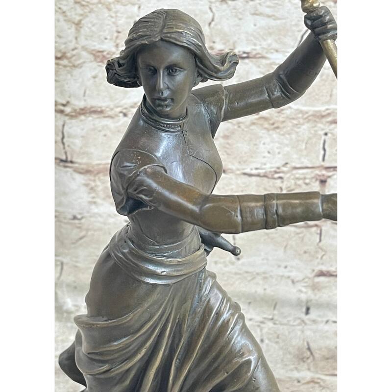 Roman Imitative Catholic Saint Joan Of Arc Standing W/ Flag Sculpture Statue Bronze Figure