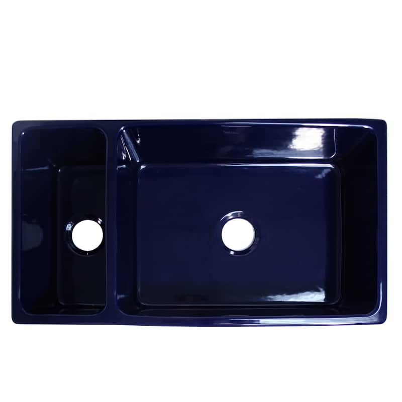 Whitehaus 36" Quatro Alcove Double Basin Reversible Fireclay Farm - Sapphire Blue