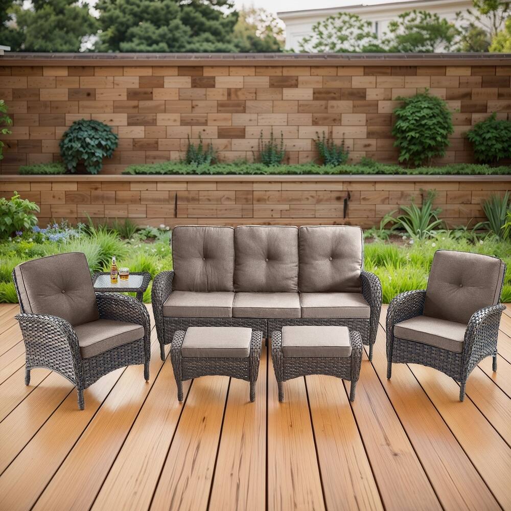 Gymojoy 6-Piece Outdoor Wicker Patio Furniture with 3 Seat Sofa, Rattan Coversation Set with Water Resistant Cushions