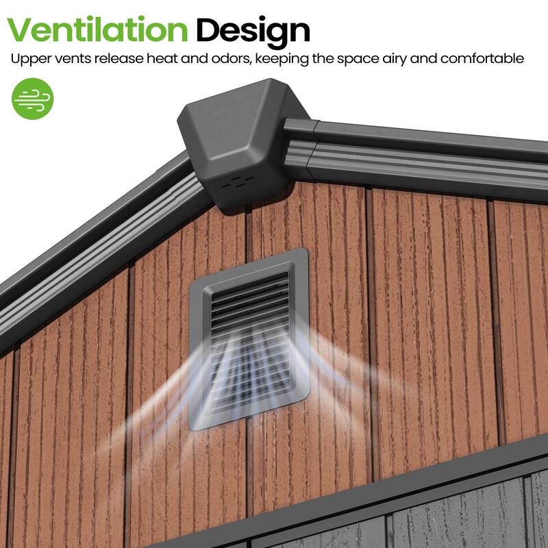 VredHom 8X8/8X10/8X12 FT All-Weather Outdoor Resin Lockable Storage Shed with Windows Floor for Patio Furniture and Tools