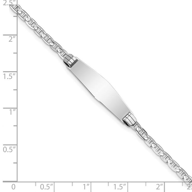 Curata 7.5mm 14k White Gold Engravable Mariner Anchor Link Soft Diamond Shape ID Bracelet