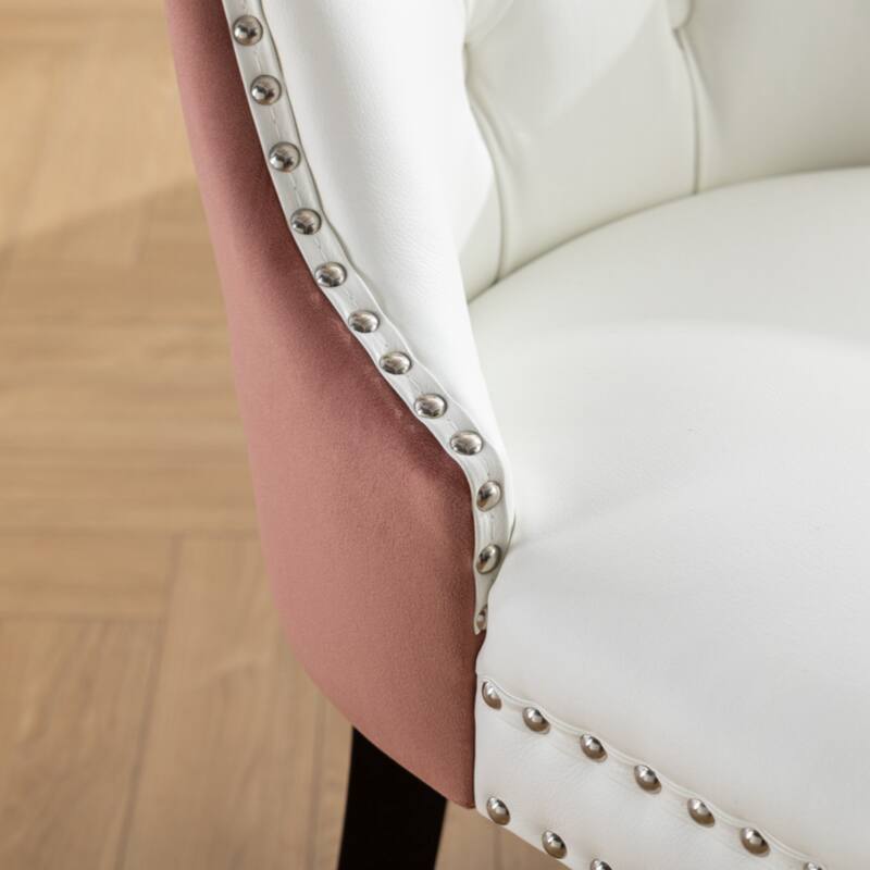 High-end Tufted Solid Wood Contemporary PU and Velvet Upholstered Dining Chair with Wood Legs Nailhead Trim 2-Pcs Set