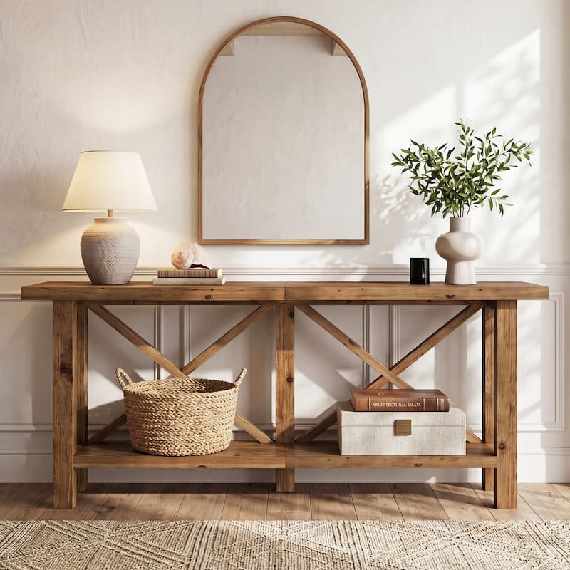 Solid Wood Console Table, Farmhouse Narrow Sofa Table for Living Room