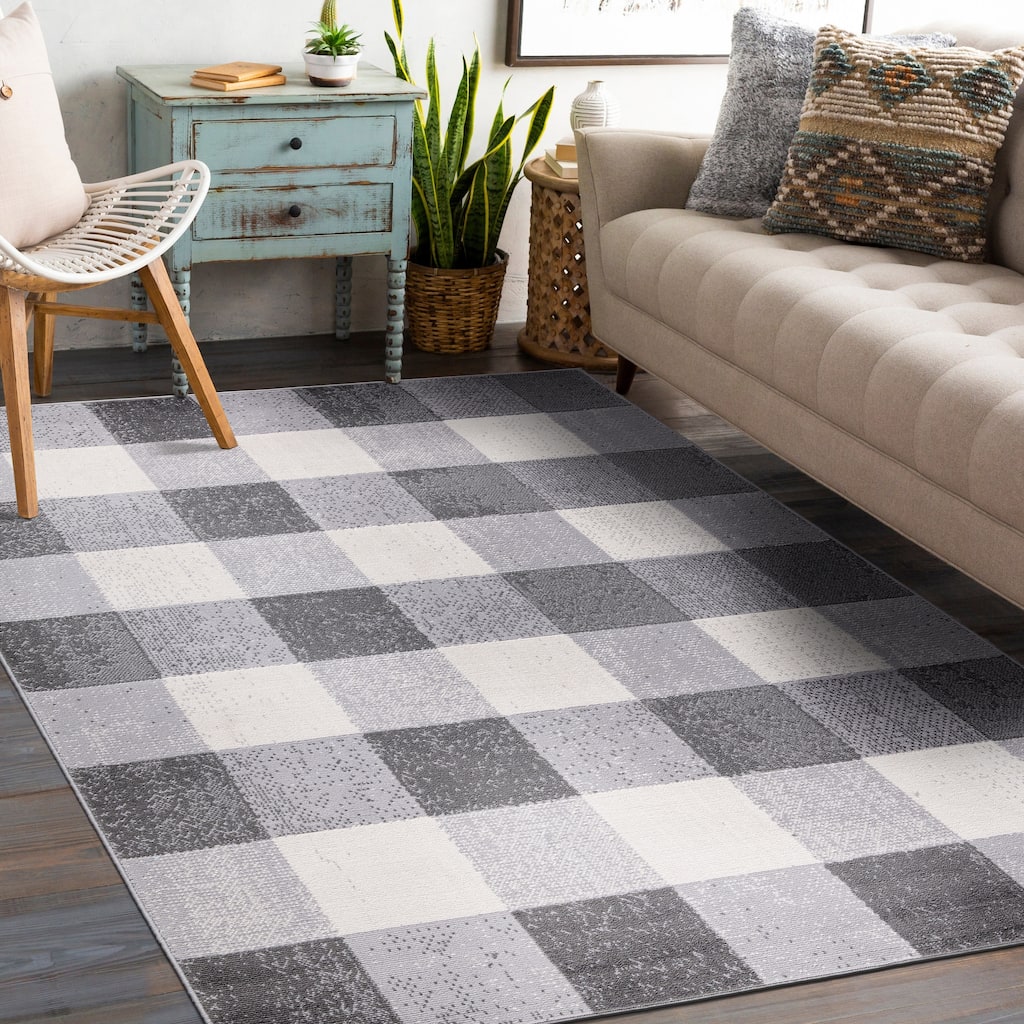 World Rug Gallery Plaid Check Farmhouse Area Rug