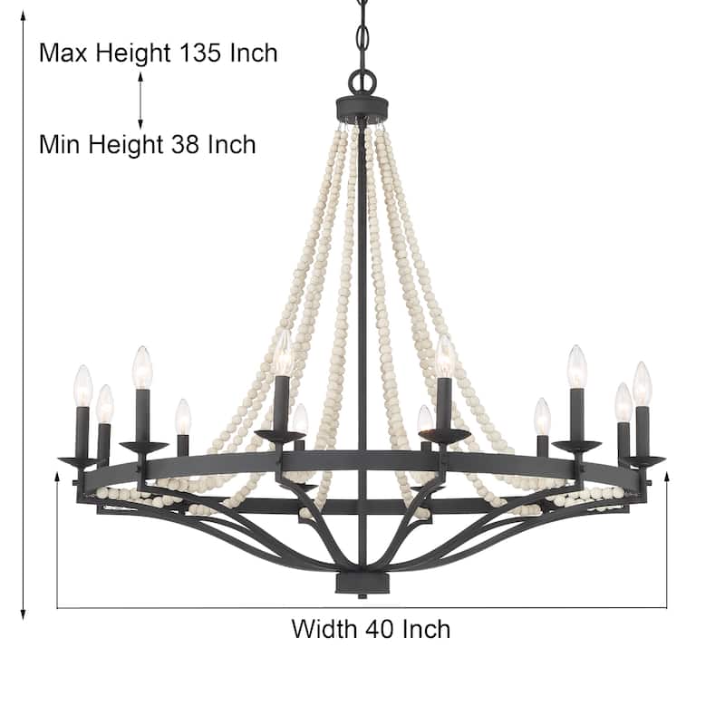 Fidenza Empire 12-light Farmhouse Coastal Beaded Chandelier with UL Certified - 40''