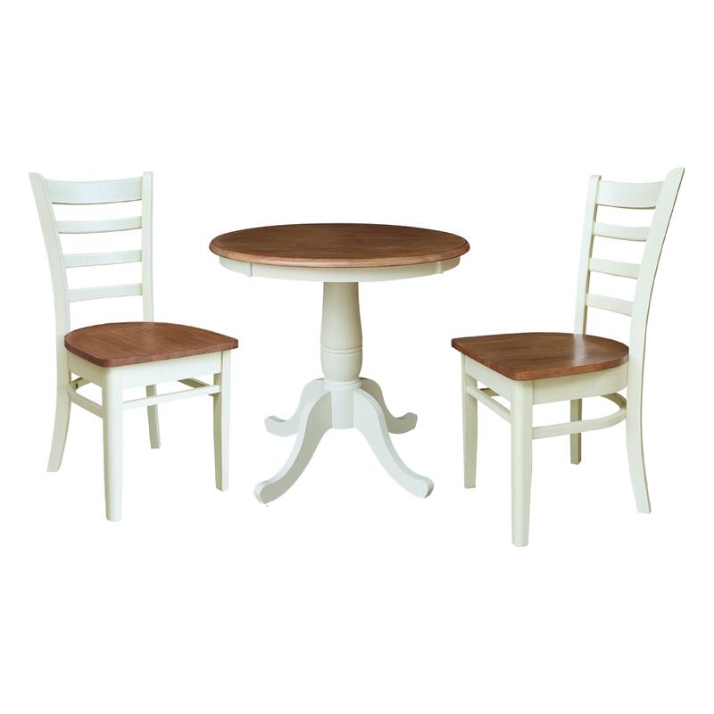 30" Round Top Pedestal Table with 2 Emily Chairs - 3 Piece Set