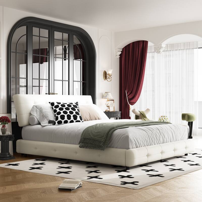 Chenille Upholstered Platform Bed with Tufted Headboard & Footboard, Modern Bed Frame with Metal & Wood Slats for Bedroom