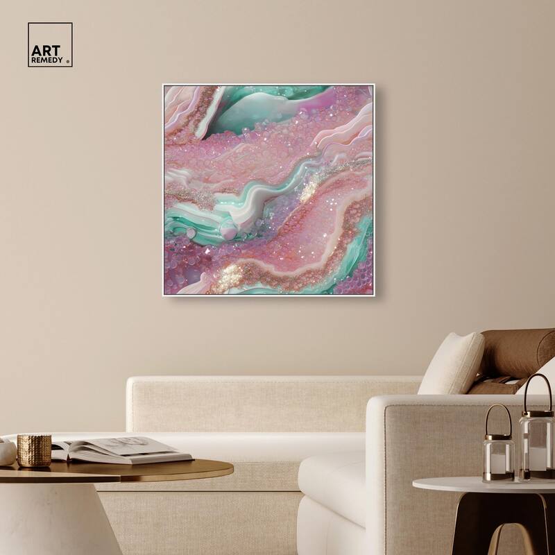 Pink and Mint Crystal III Canvas by Art Remedy