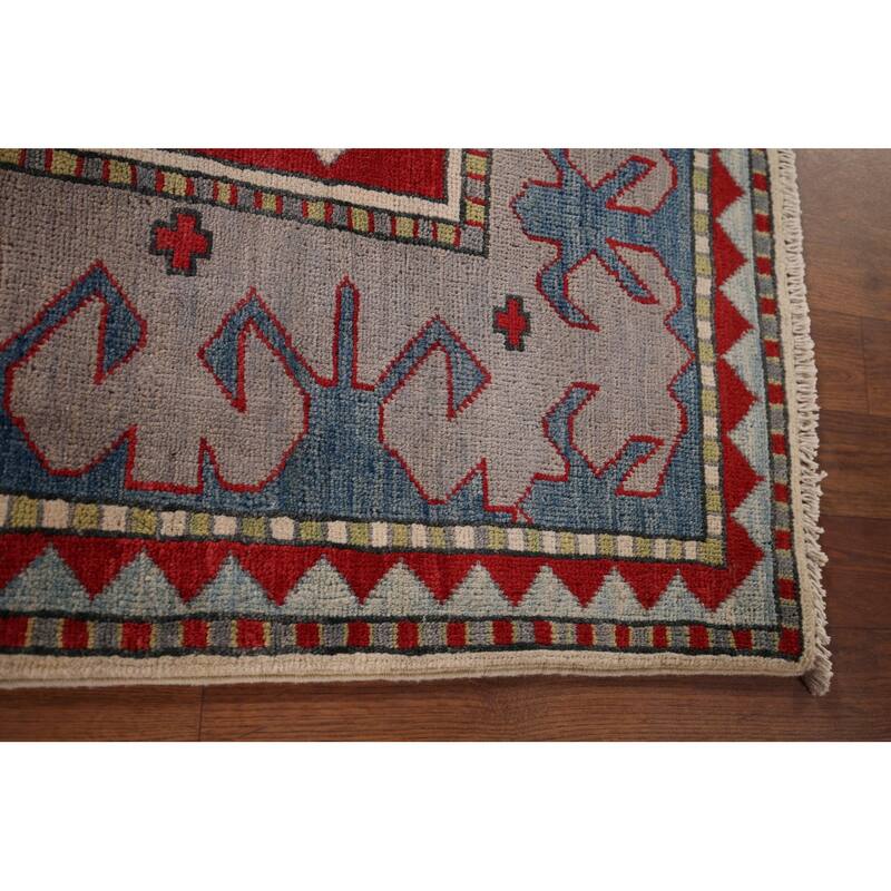 Geometric Kazak Rug Hand-Knotted Dining Room Wool Carpet - 6'0" x 8'2"