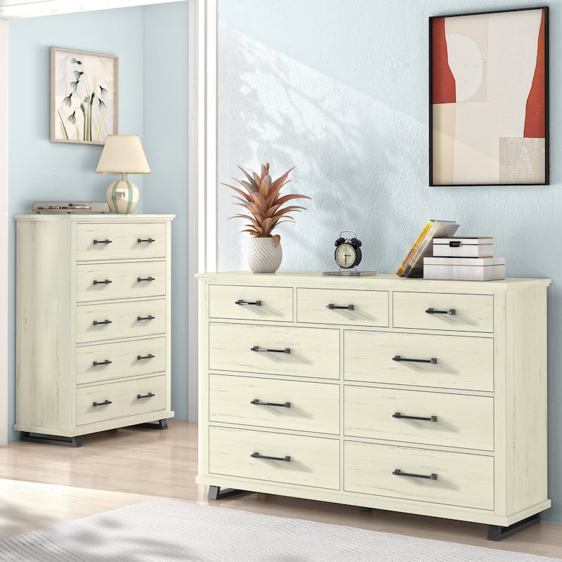 Farmhouse-inspired 2-Piece Bedroom Set - 1 Chest and 1 Dresser - Antique White