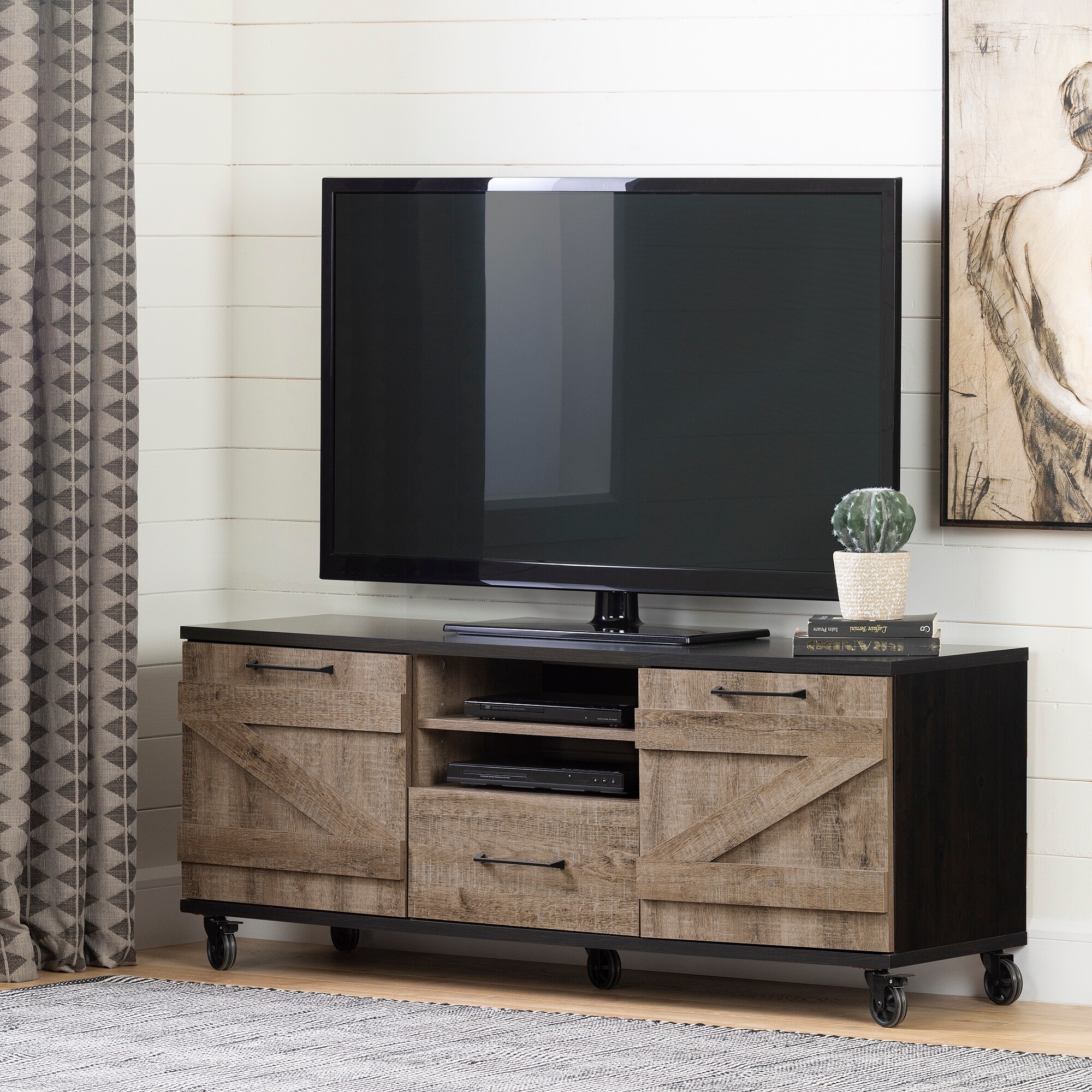 Valet Modern Industrial Living Room TV Stand With Storage On Wheels 65 Inch Overstock 22080709