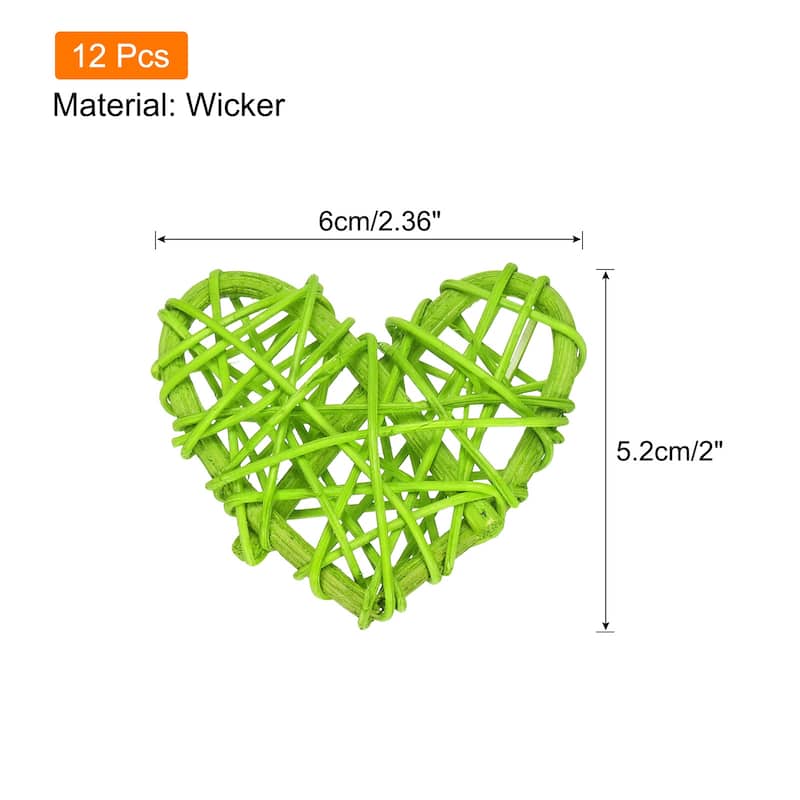 12Pcs Heart Rattan Ball Vase Filler Home Decoration 2.36 in - Light Green