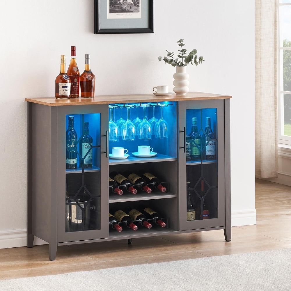 Wine Bar Cabinet with LED Light - 15.7"D x 47.2"W x 34.61"H