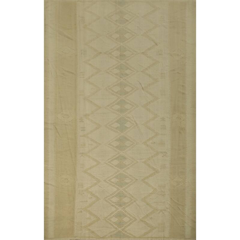 Hand Woven Oriental 100% Wool Carpet Southwestern Tribal Beige & Ivories Kilim Area Rug - 12' 10'' X 9' 9''