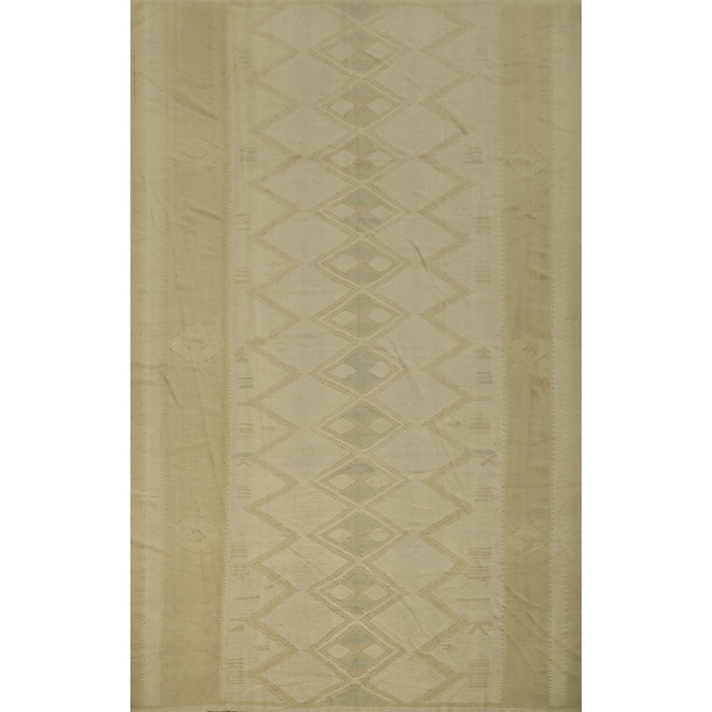 Hand Woven Oriental 100% Wool Carpet Southwestern Tribal Beige & Ivories Kilim Area Rug - 12' 10'' X 9' 9''