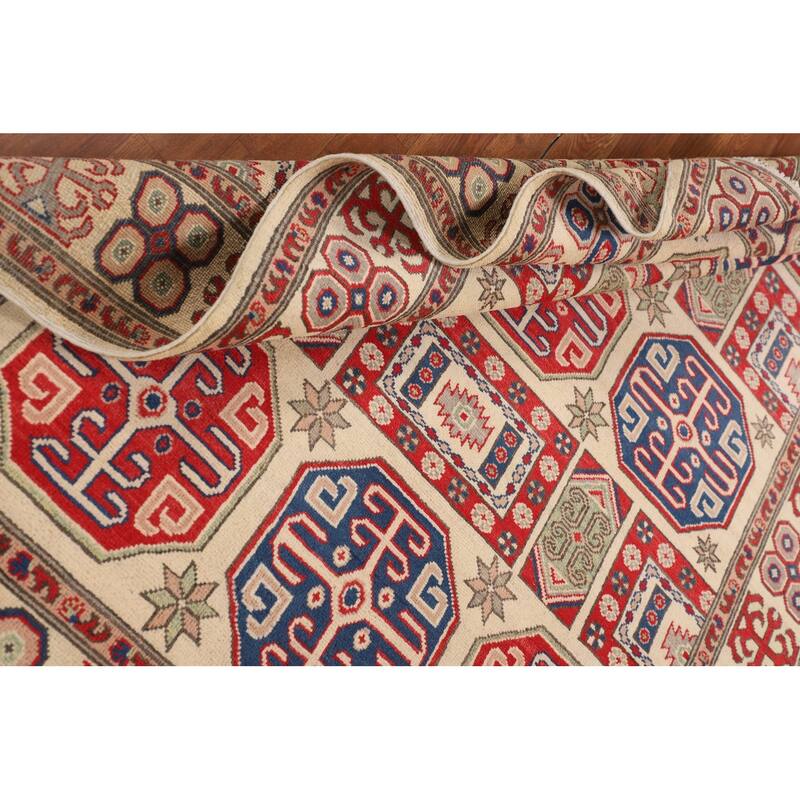 Geometric Kazak Oriental Area Rug Hand-Knotted Bedroom Wool Carpet - 5'0" x 6'9"