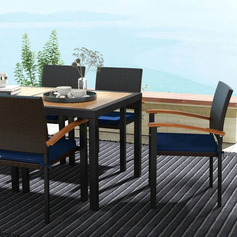 Outdoor Dining Set, Patio Table and Chairs, Acacia Wood Top, Cushions