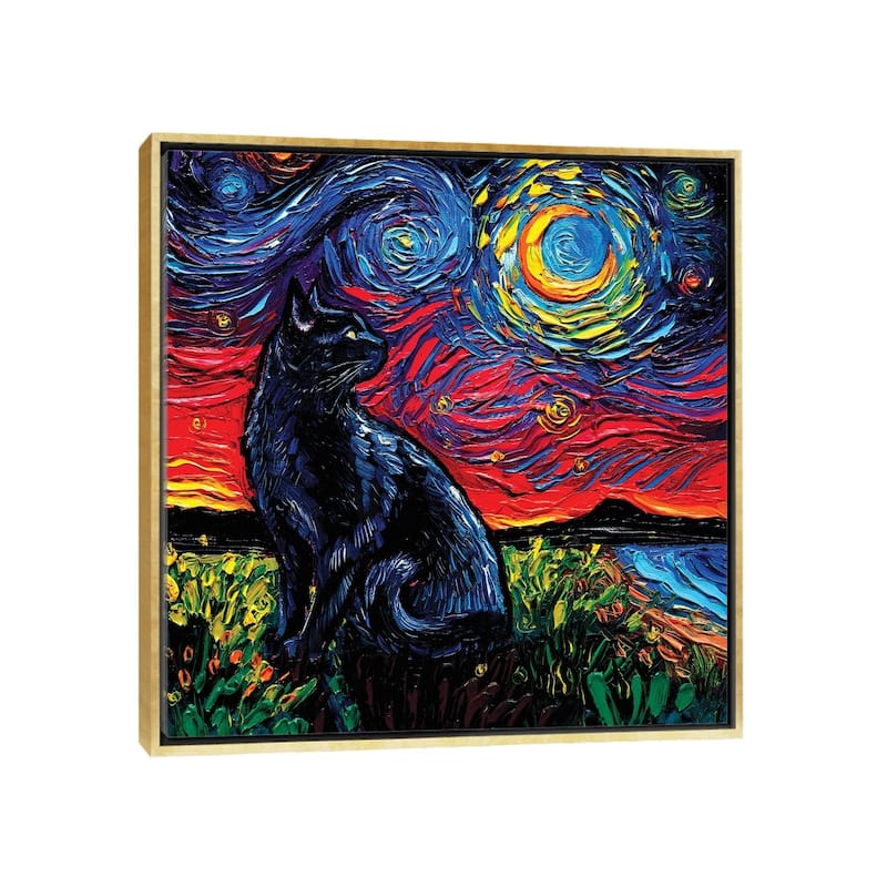 iCanvas "Black Cat Night II" by Aja Trier Framed Canvas Print - Gold - 37x37