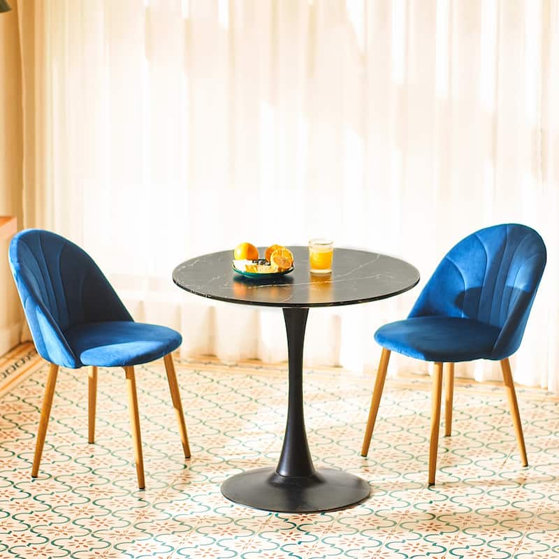 31.5-inch Pedestal Dining Table with Marble Accent Tabletop - Black Marble