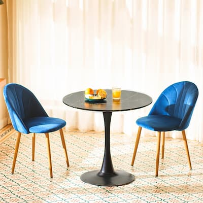 31.5-inch Pedestal Dining Table with Marble Accent Tabletop